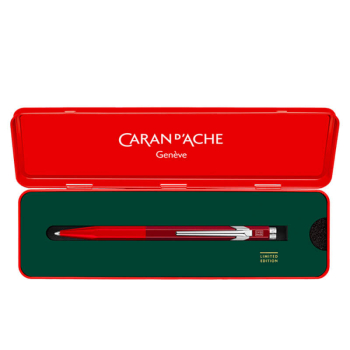 Caran d'Ache 849 ballpoint, Wonder Forest red, gift box open